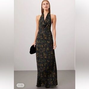 WeWoreWhat Black mult vintage leaves cowl halter dress Size XXS